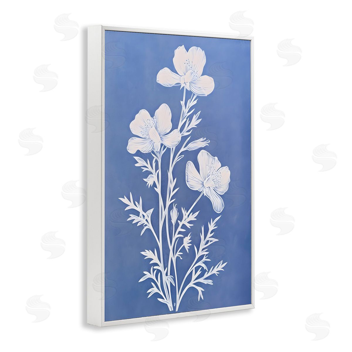 Cerulean Blue Blooms White Frame Print Wall Art, Home Decor by Petals Prints Design