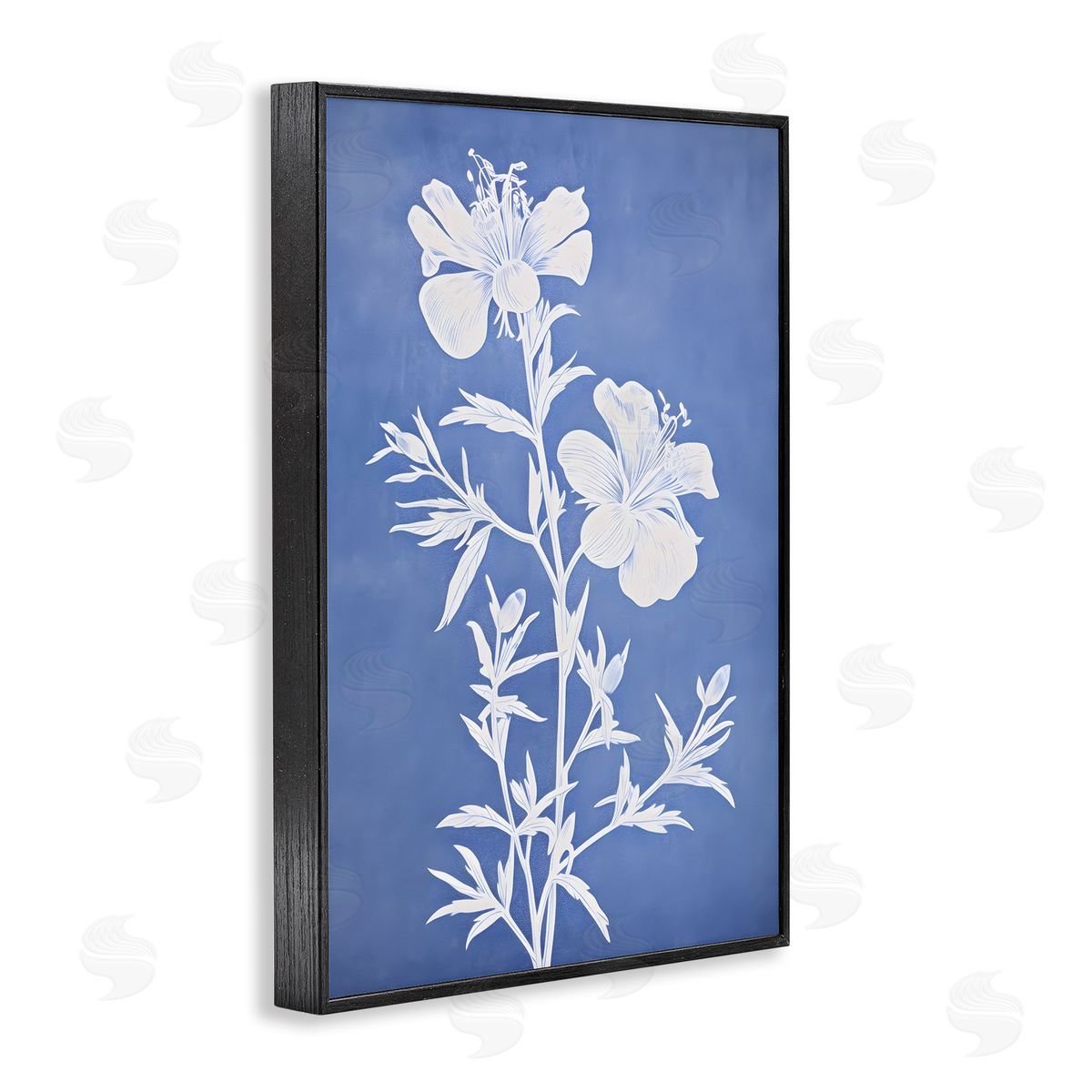 Blue Cerulean Florals Black Frame Print Wall Art, Home Decor by Petals Prints Design