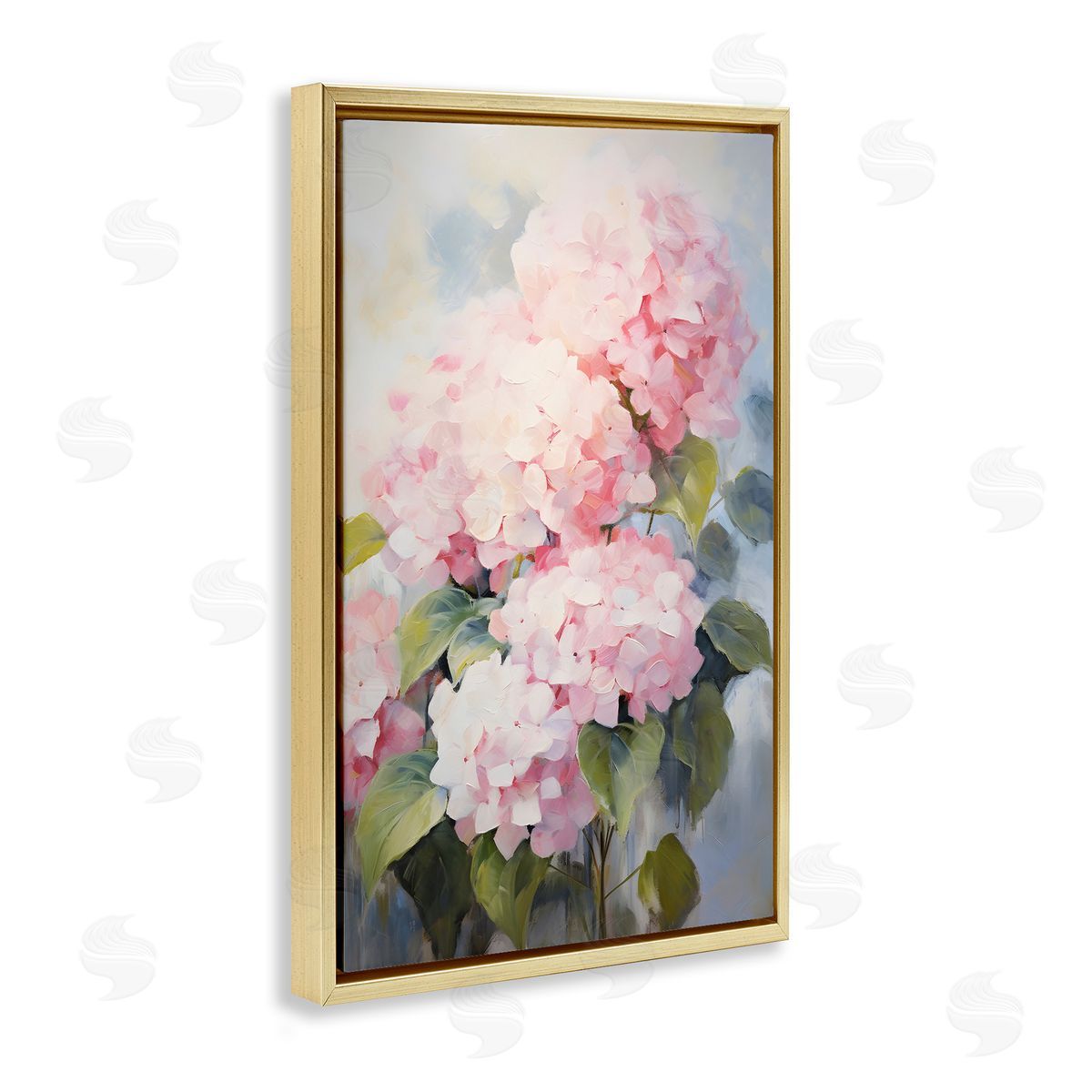 Pale Pink Hydrangea Gold Floating Frame Canvas Wall Art, Home Decor by Petals Prints Design