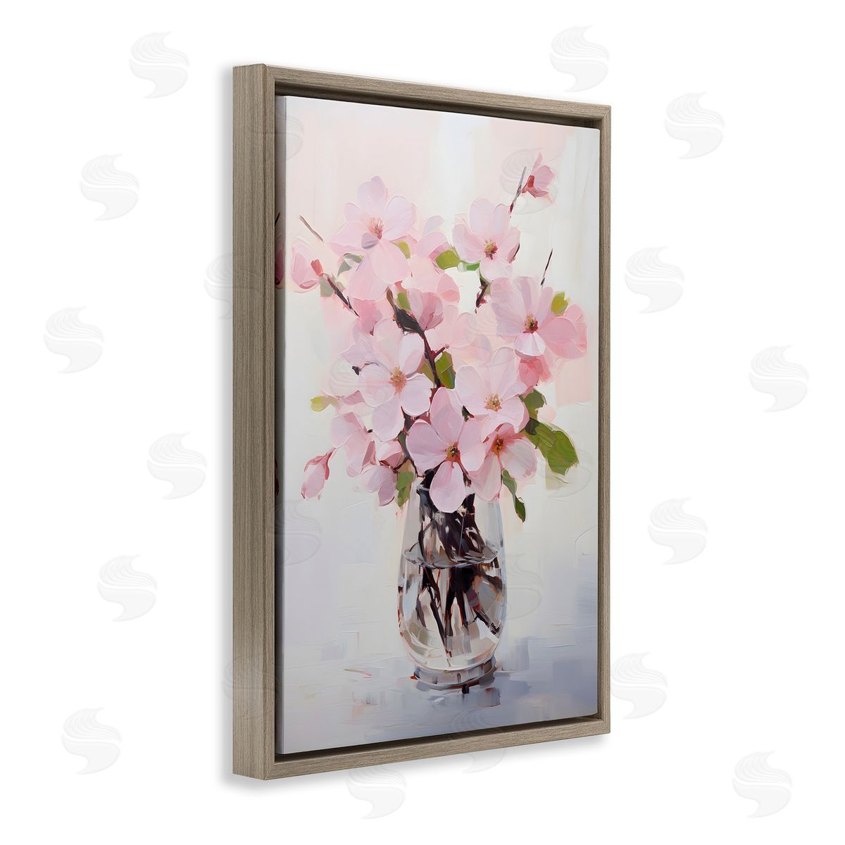 Rosy Flower Vase Brown Floating Frame Canvas Wall Art, Home Decor by Petals Prints Design