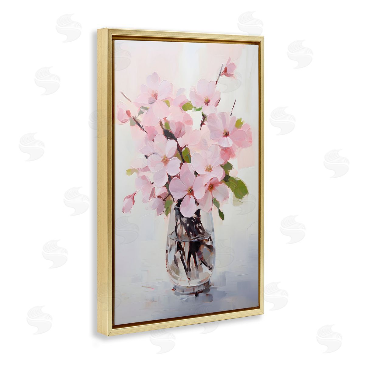 Rosy Flower Vase Gold Floating Frame Canvas Wall Art, Home Decor by Petals Prints Design