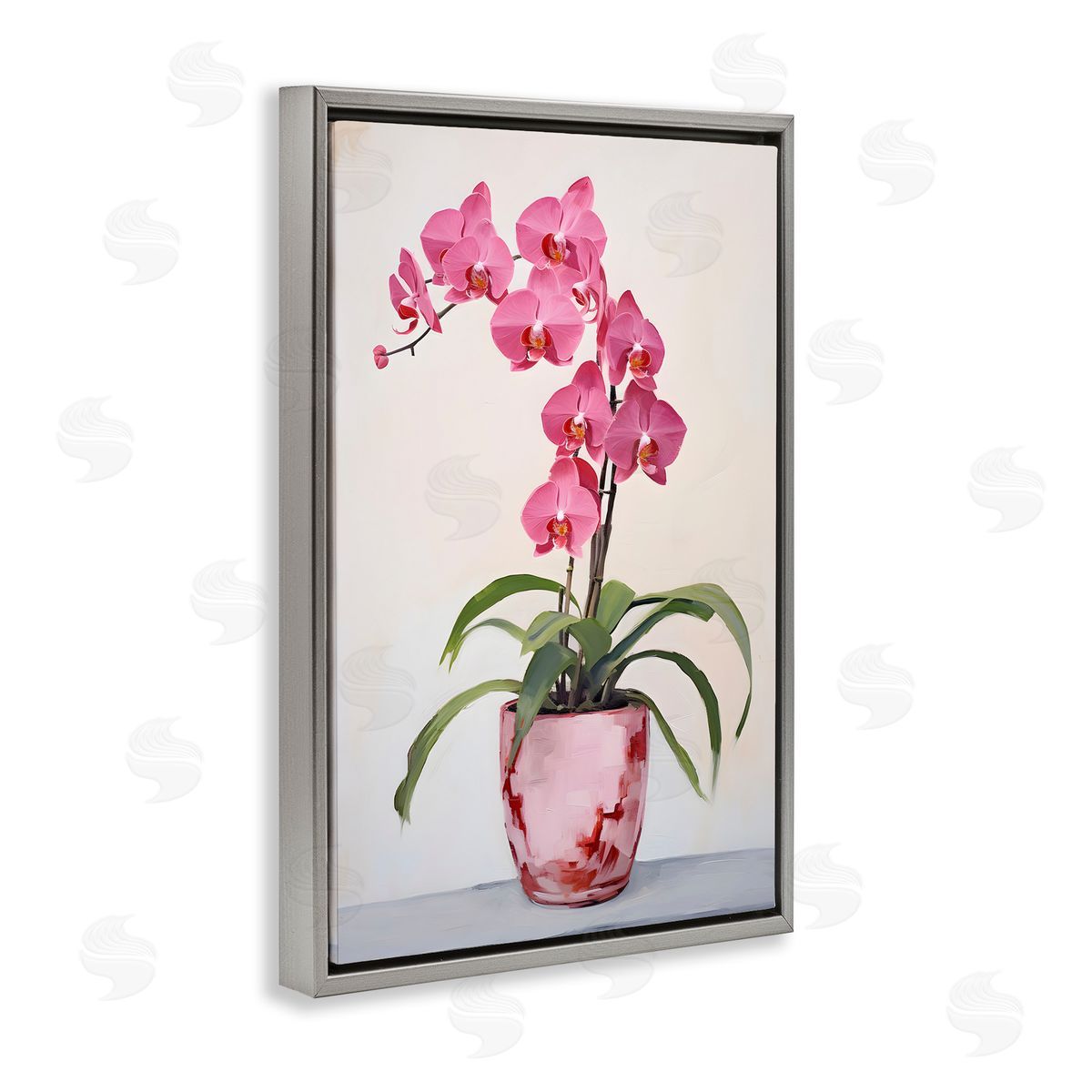 Modern Pink Orchid Grey Floating Frame Canvas Wall Art, Home Decor by Petals Prints Design