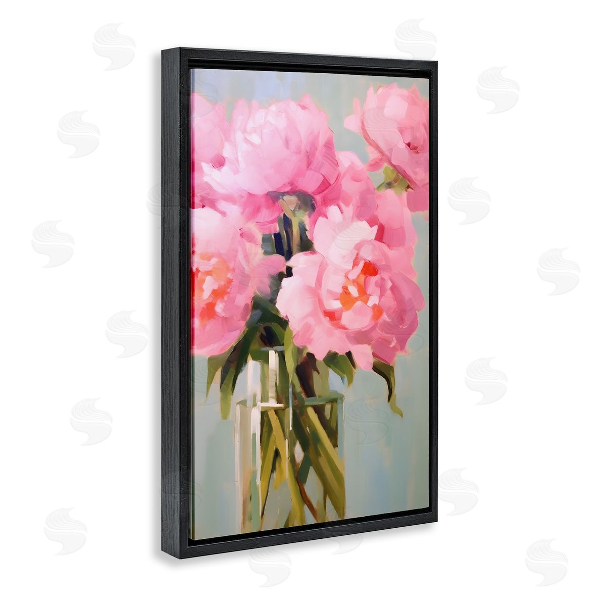 Blush Pink Roses Black Floating Frame Canvas Wall Art, Home Decor by Petals Prints Design