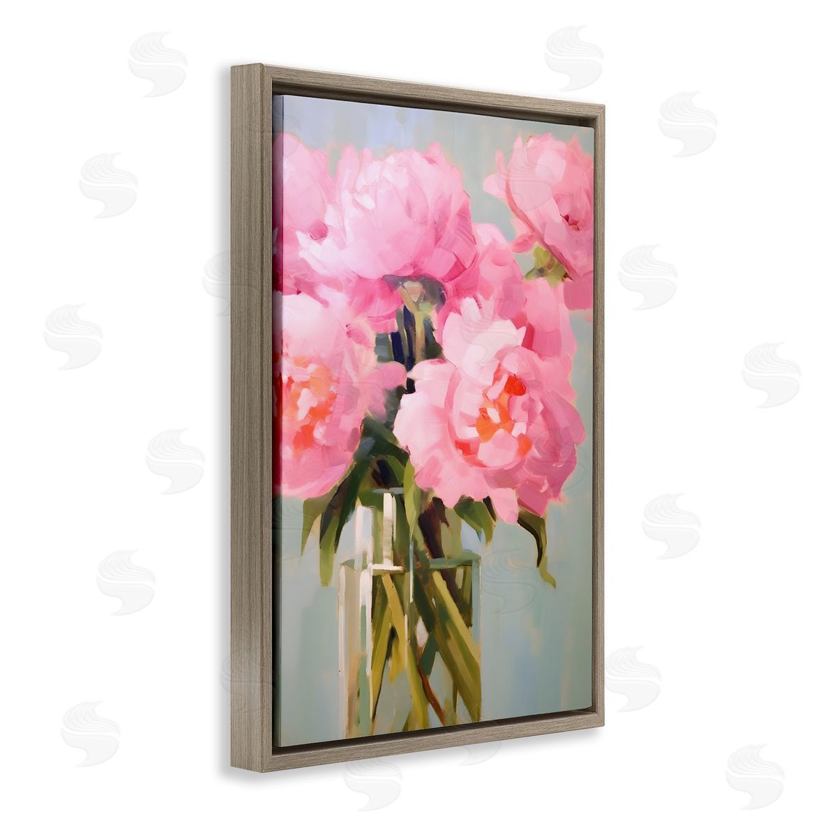 Blush Pink Roses Brown Floating Frame Canvas Wall Art, Home Decor by Petals Prints Design