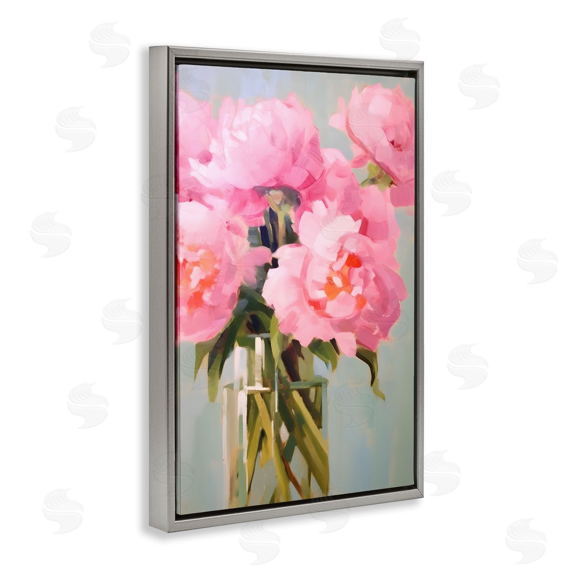 Blush Pink Roses Grey Floating Frame Canvas Wall Art, Home Decor by Petals Prints Design