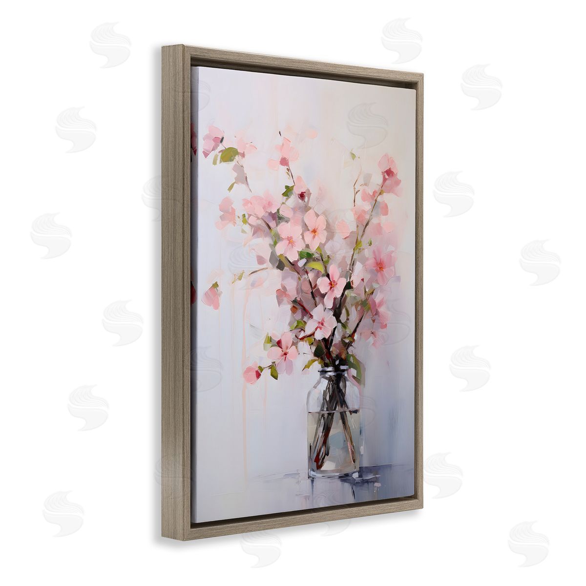 Soft Sakura Vase Brown Floating Frame Canvas Wall Art, Home Decor by Petals Prints Design