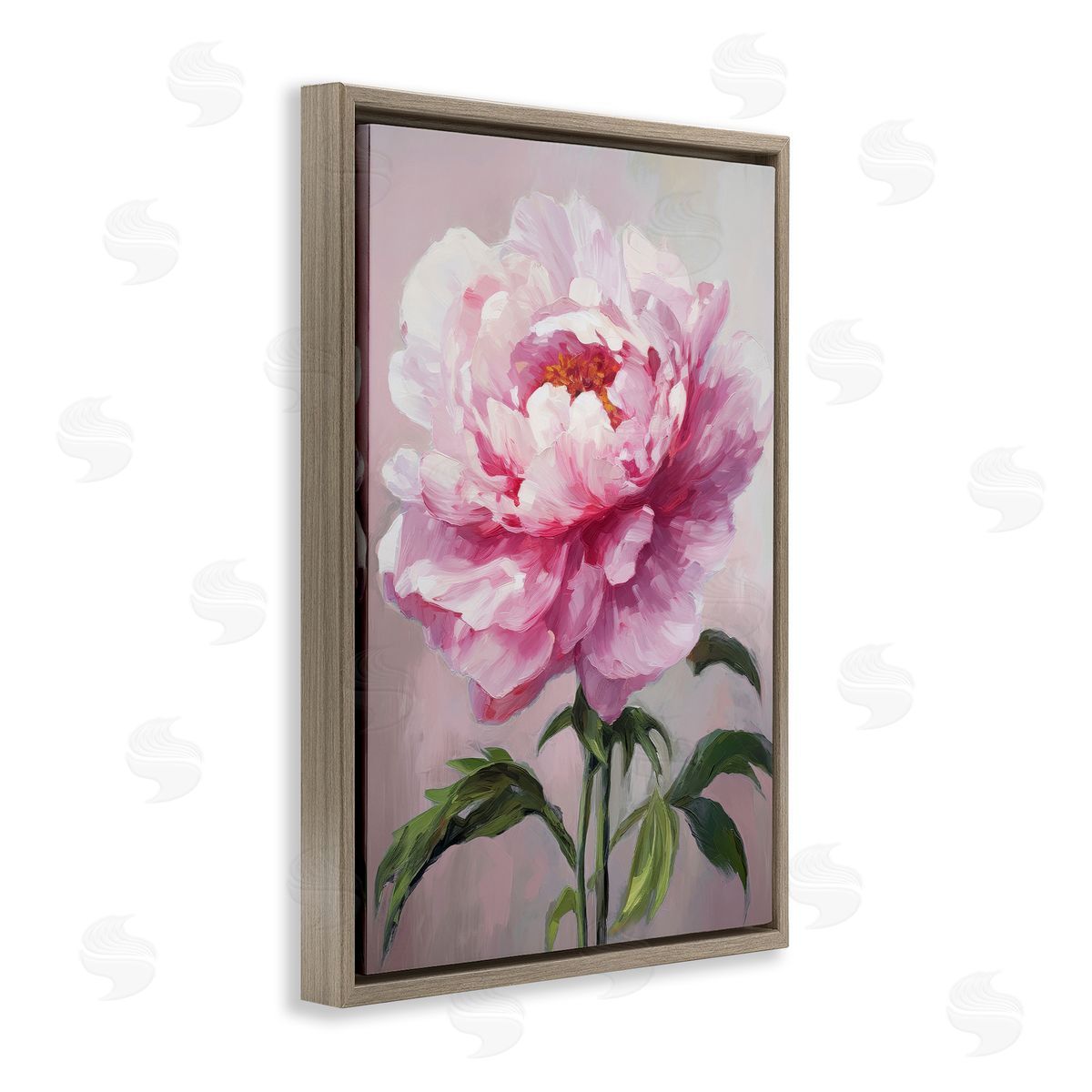 Pink Blooming Floral Brown Floating Frame Canvas Wall Art, Home Decor by Petals Prints Design