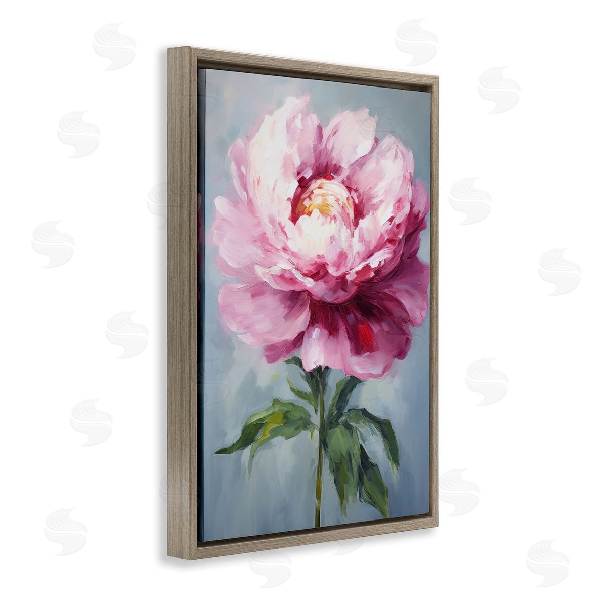 Pale Pink Floral Brown Floating Frame Canvas Wall Art, Home Decor by Petals Prints Design