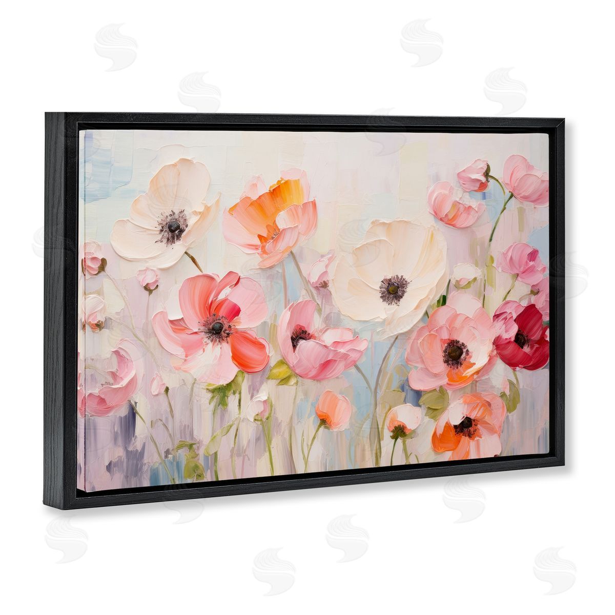 Petal Prints Design Pastel Ranunculus Blooms Black Floating Frame Canvas Wall Art Print