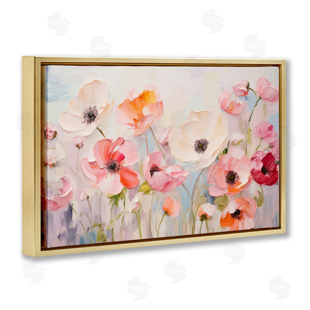 Petal Prints Design Pastel Ranunculus Blooms Gold Floating Frame Canvas Wall Art Print