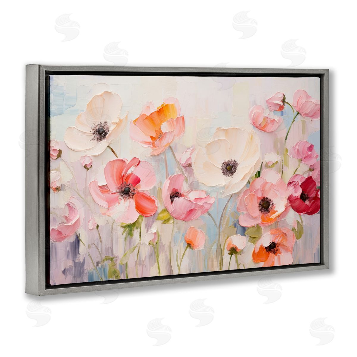 Petal Prints Design Pastel Ranunculus Blooms Gray Floating Frame Canvas Wall Art Print