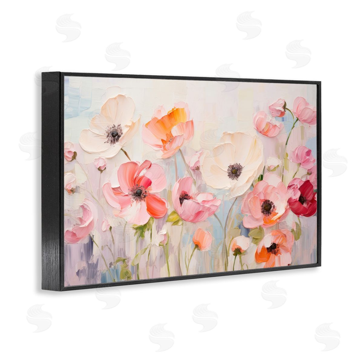 Petal Prints Design Pastel Ranunculus Blooms Black Framed Giclee Wall Art Print