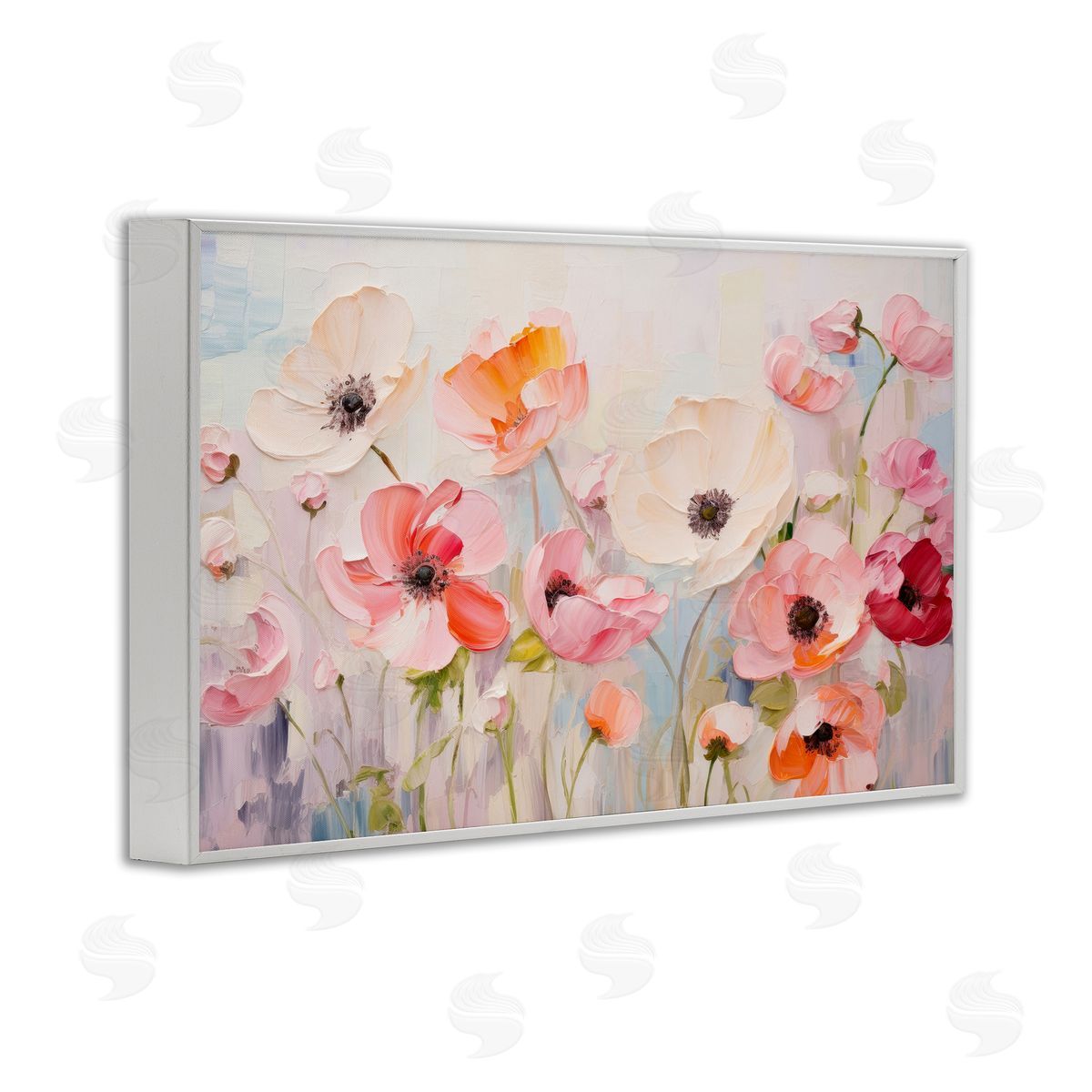 Petal Prints Design Pastel Ranunculus Blooms White Framed Giclee Wall Art Print
