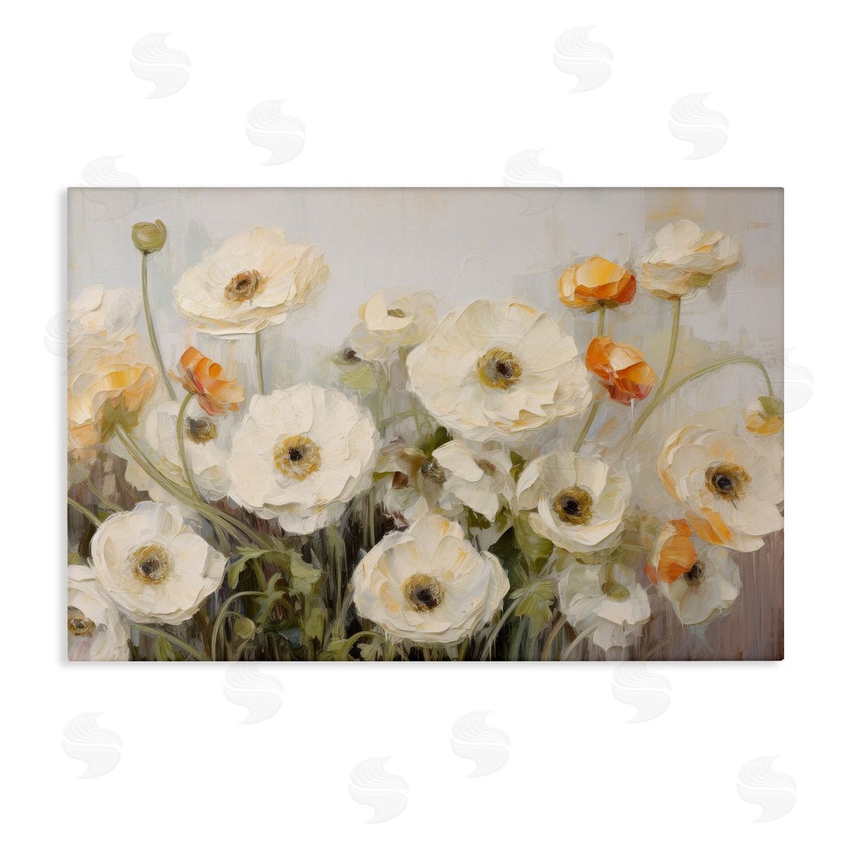 Petal Prints Design White Ranunculus Blooms Canvas Wall Art Print