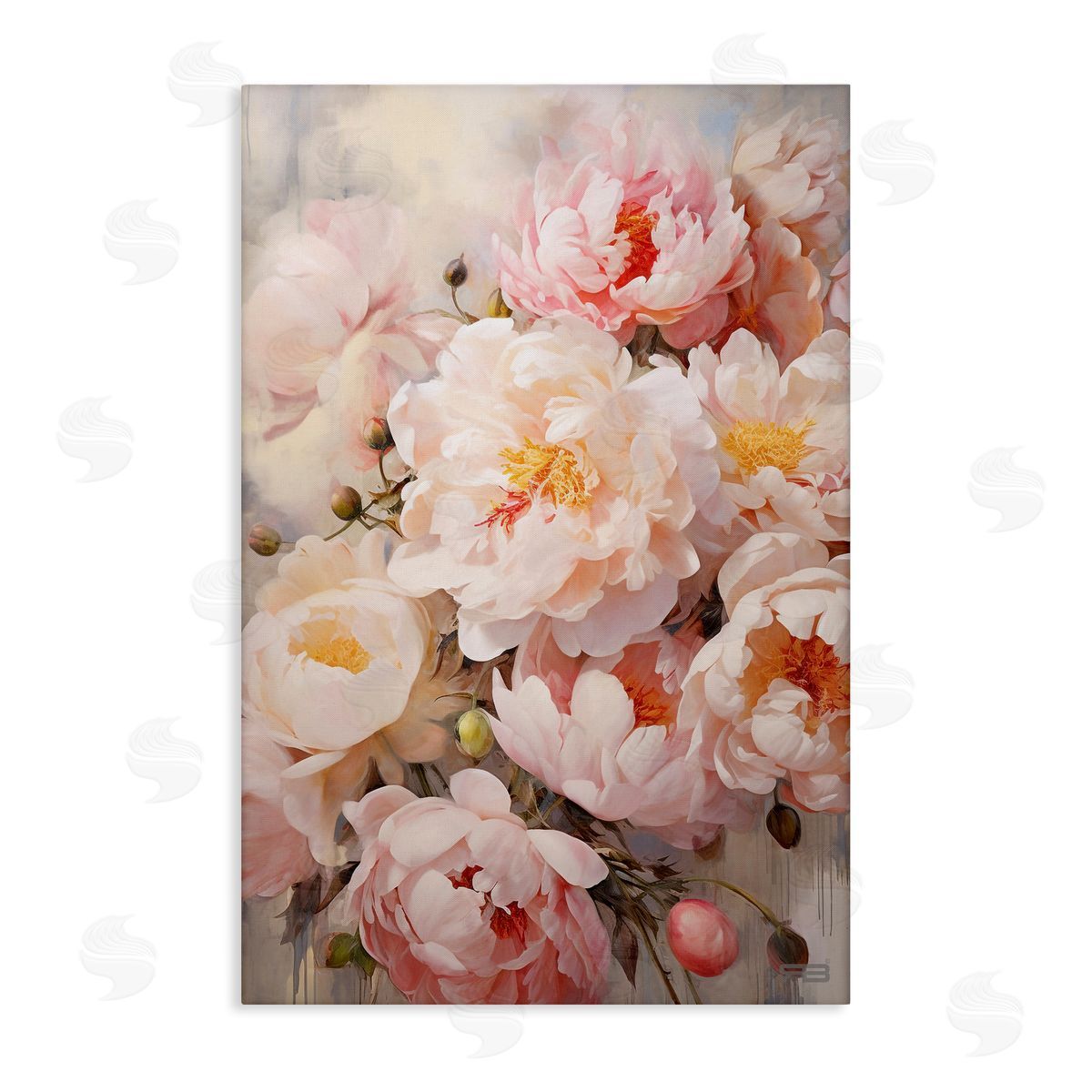 Pink Peonies Collage Canvas Wall Art, Home Decor by Roozbeh Bahramali