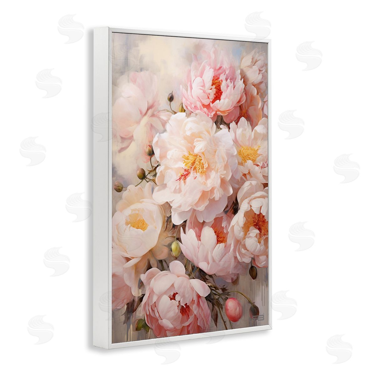 Pink Peonies Collage White Frame Print Wall Art, Home Decor by Roozbeh Bahramali