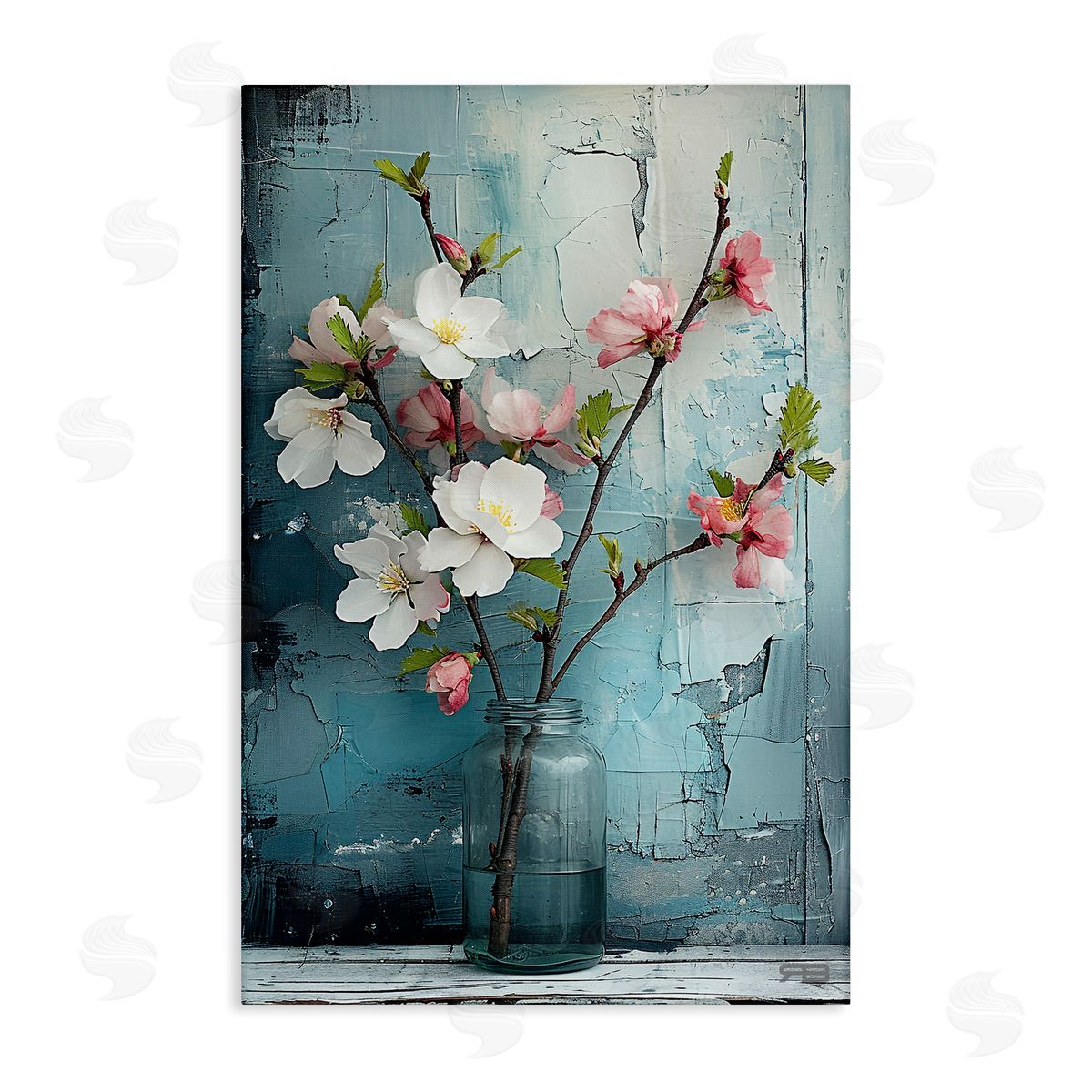 Distressed Magnolia Vase Canvas Wall Art, Home Decor by Roozbeh Bahramali