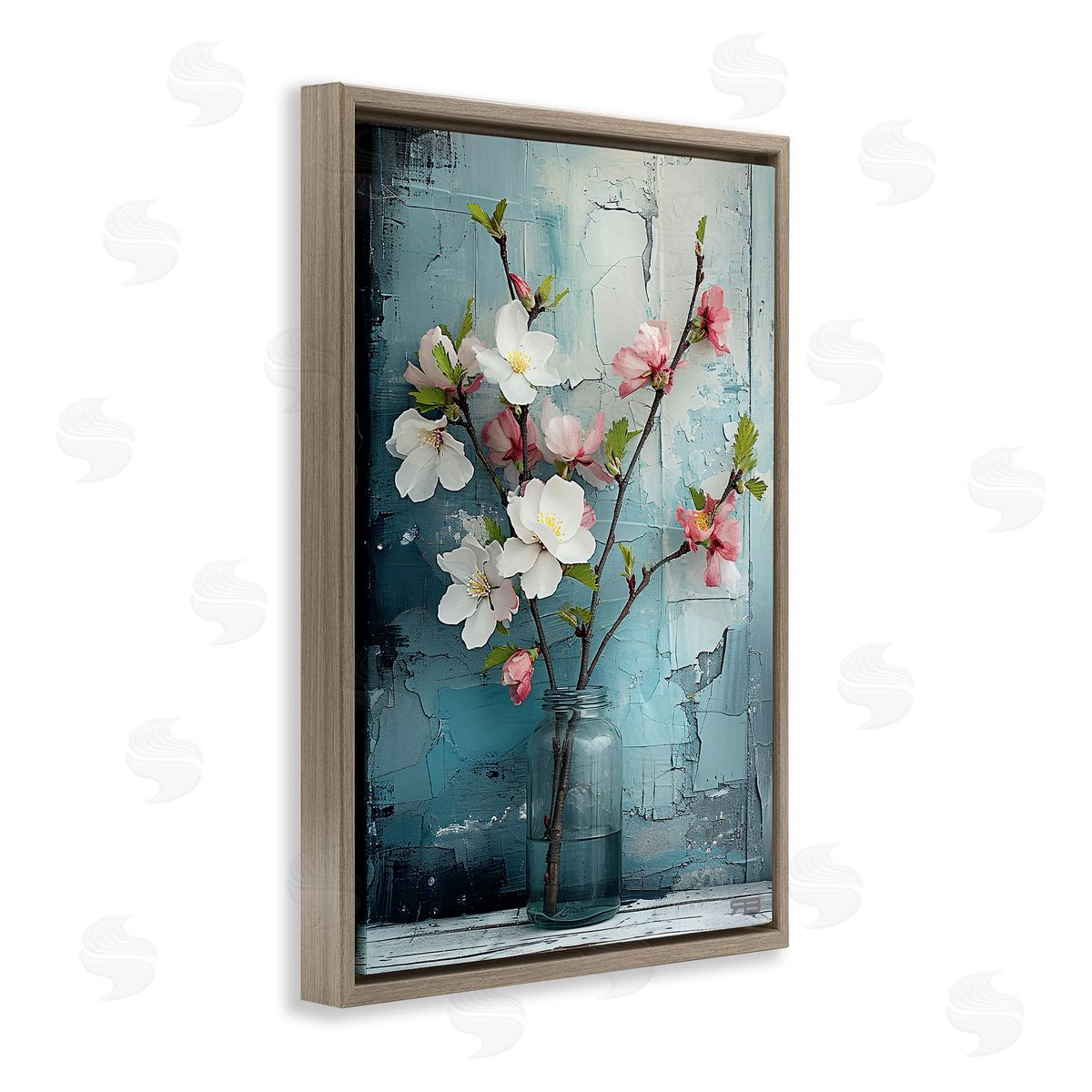Distressed Magnolia Vase Brown Floating Frame Canvas Wall Art, Home Decor by Roozbeh Bahramali
