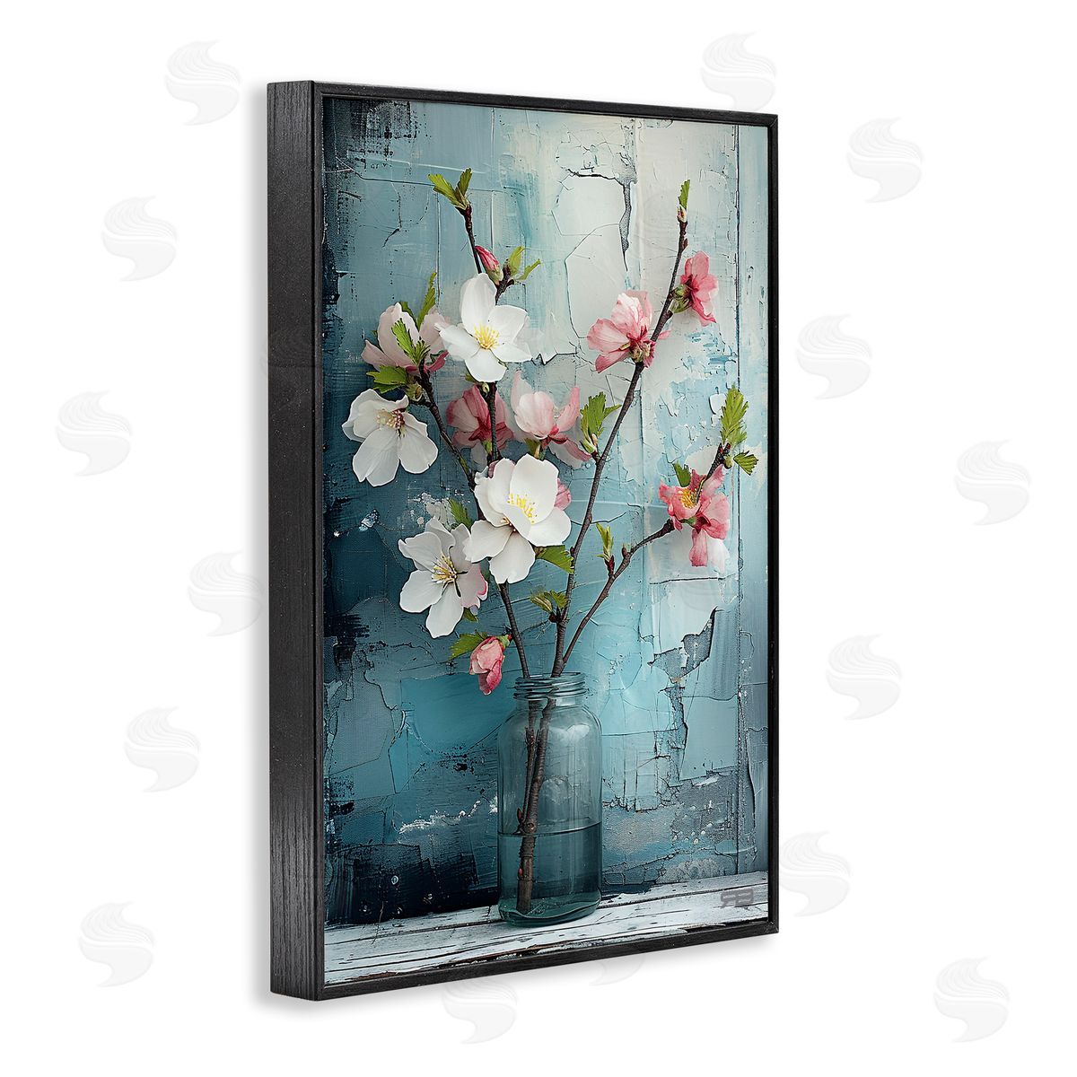 Distressed Magnolia Vase Black Frame Print Wall Art, Home Decor by Roozbeh Bahramali