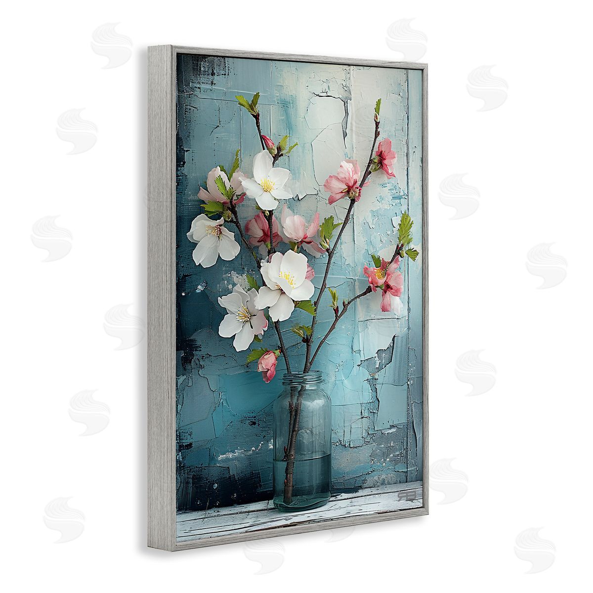 Distressed Magnolia Vase Grey Frame Print Wall Art, Home Decor by Roozbeh Bahramali