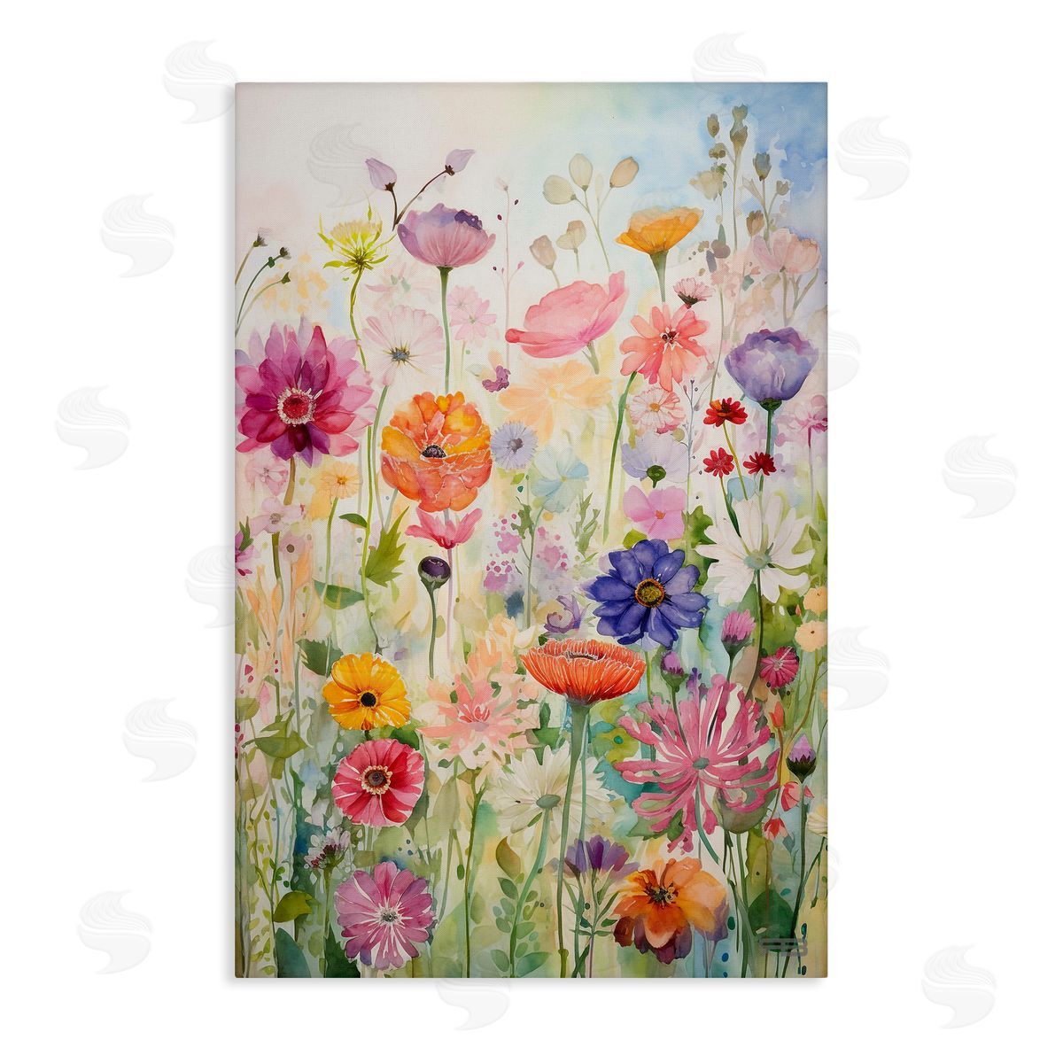 Bright Floral Garden Canvas Wall Art, Home Decor by Roozbeh Bahramali