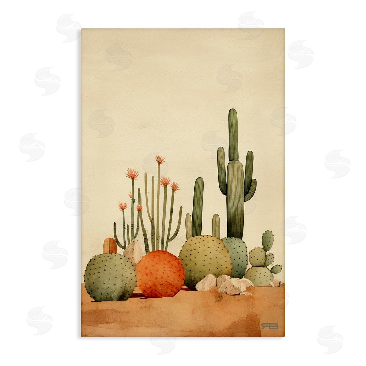 Desert Cactus Scenery Canvas Wall Art, Home Decor by Roozbeh Bahramali