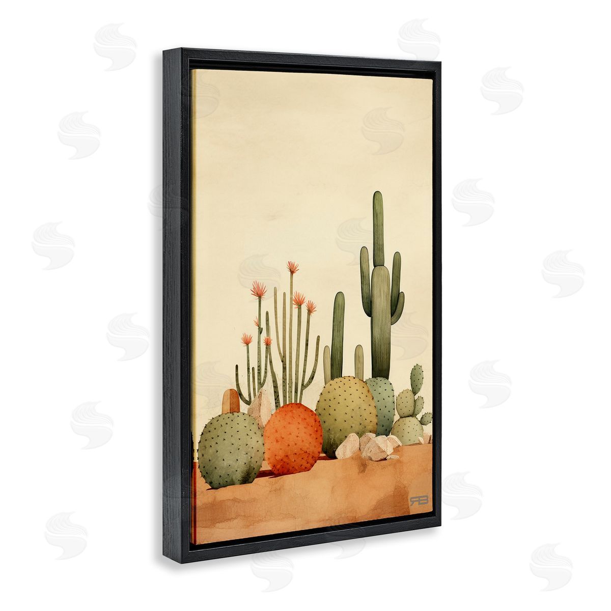 Desert Cactus Scenery Black Floating Frame Canvas Wall Art, Home Decor by Roozbeh Bahramali
