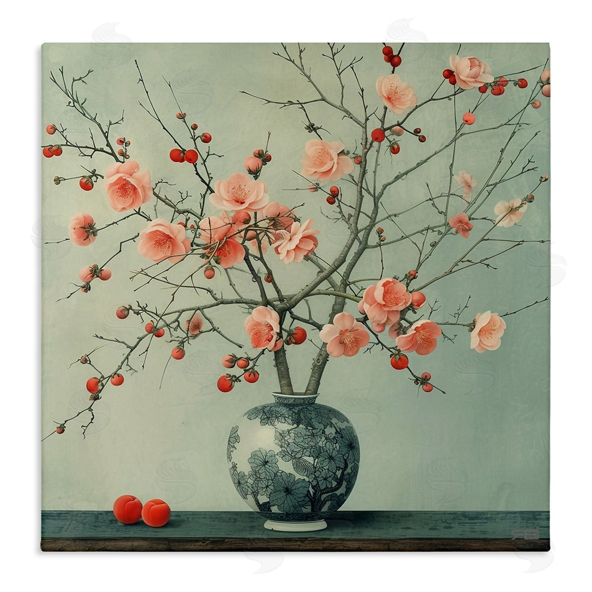 RB Historical Flower Vase Canvas Wall Art Print