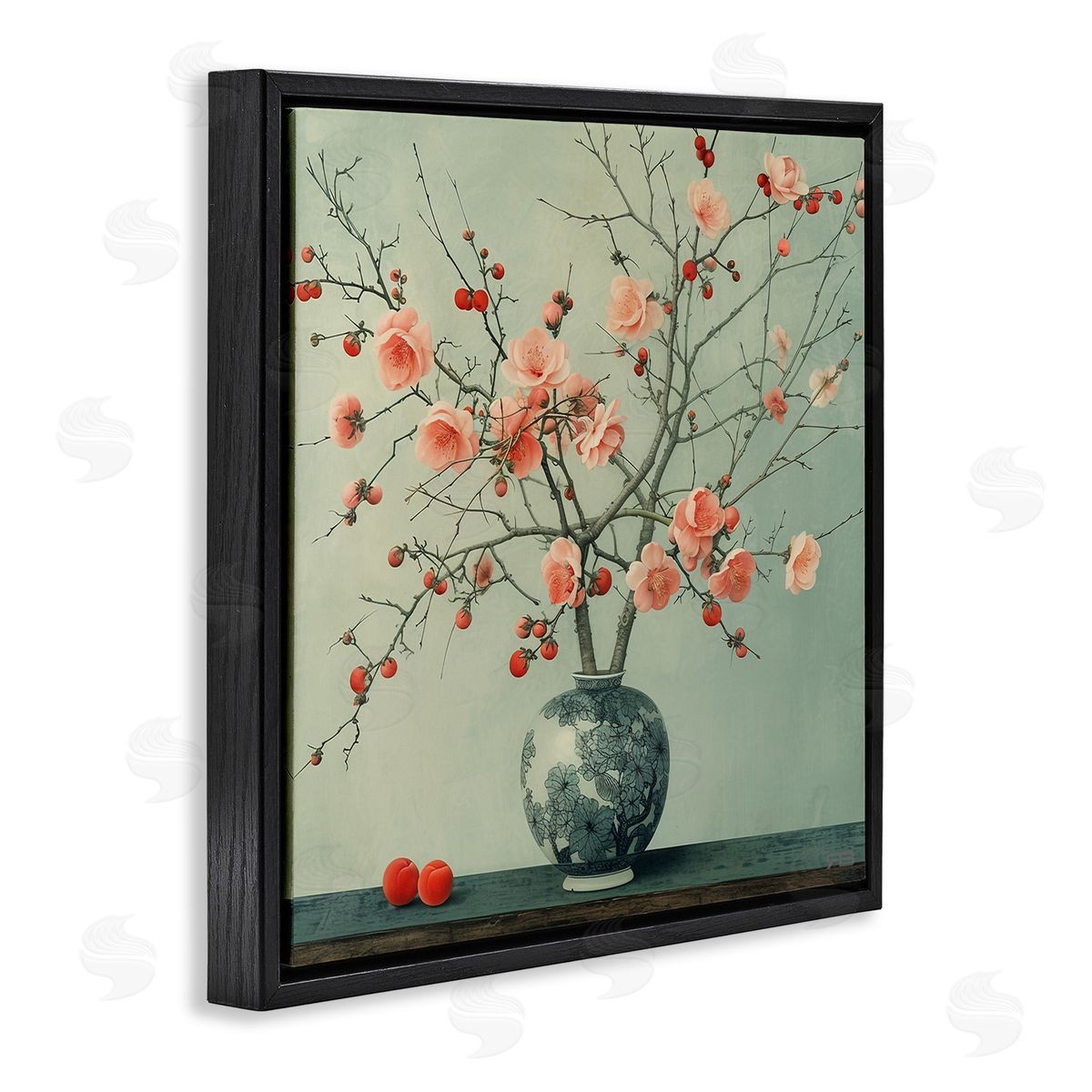 RB Historical Flower Vase Black Floating Frame Canvas Wall Art Print