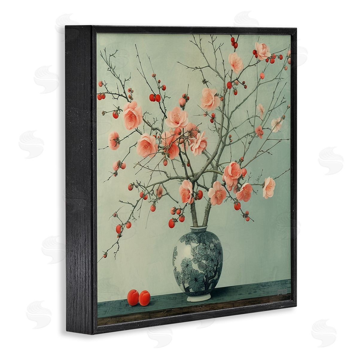RB Historical Flower Vase Black Framed Giclee Wall Art Print