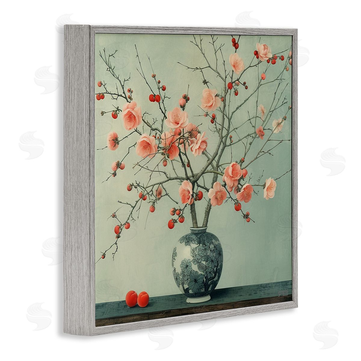 RB Historical Flower Vase Gray Framed Giclee Wall Art Print