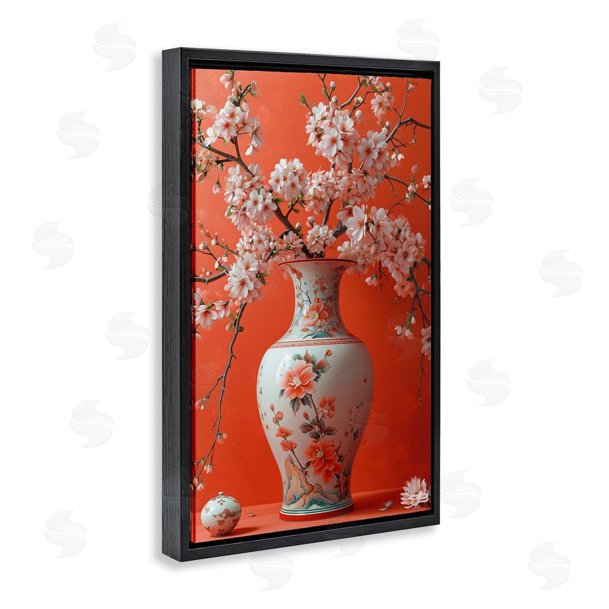 Flowers in Eastern Vase Black Floating Frame Canvas Wall Art, Home Decor by Roozbeh Bahramali