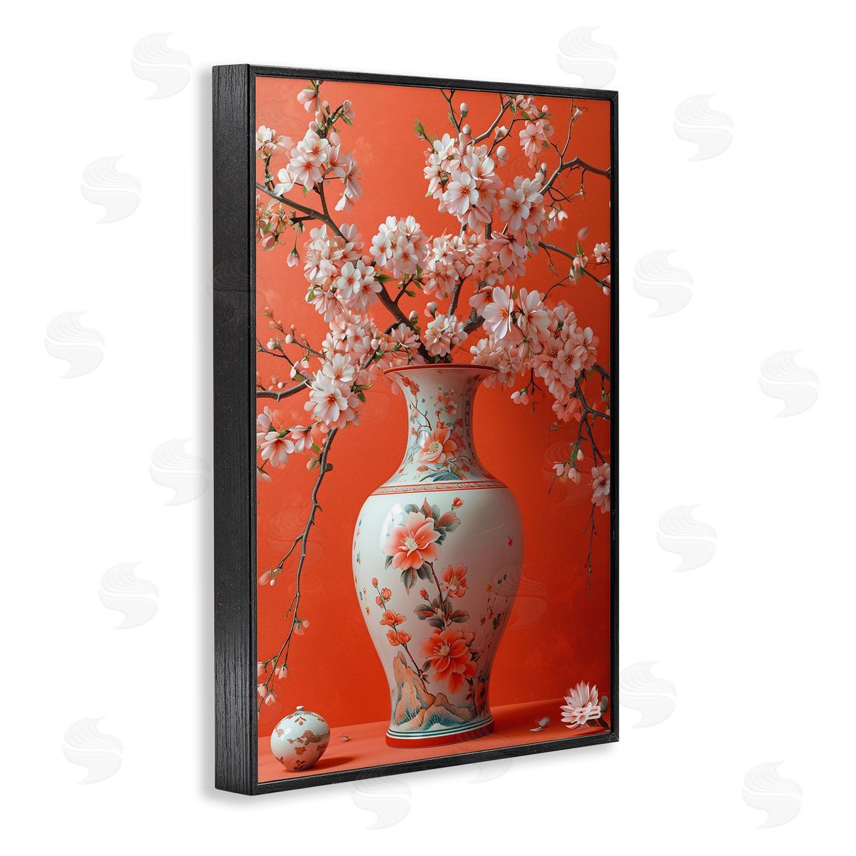 Flowers in Eastern Vase Black Frame Print Wall Art, Home Decor by Roozbeh Bahramali