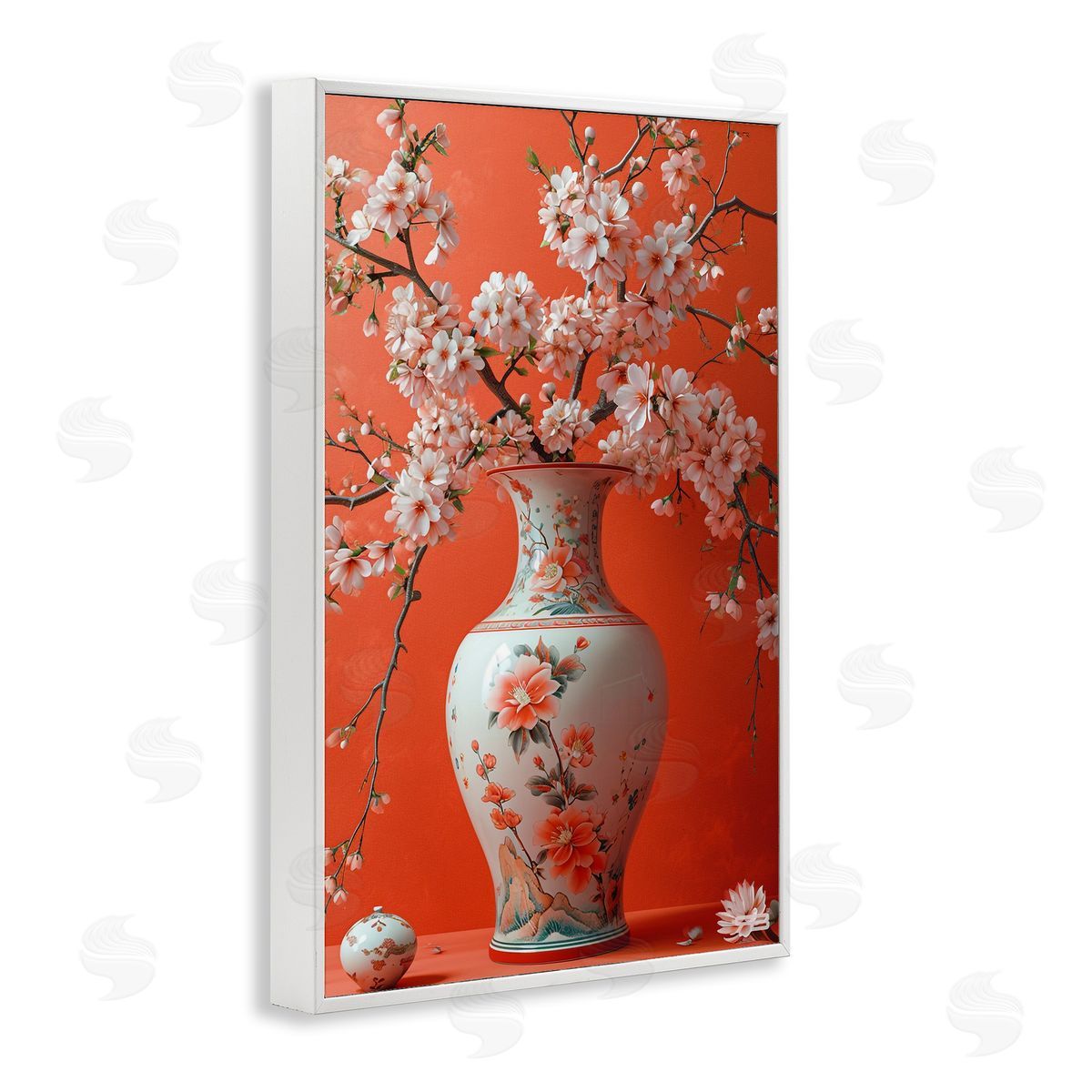 Flowers in Eastern Vase White Frame Print Wall Art, Home Decor by Roozbeh Bahramali