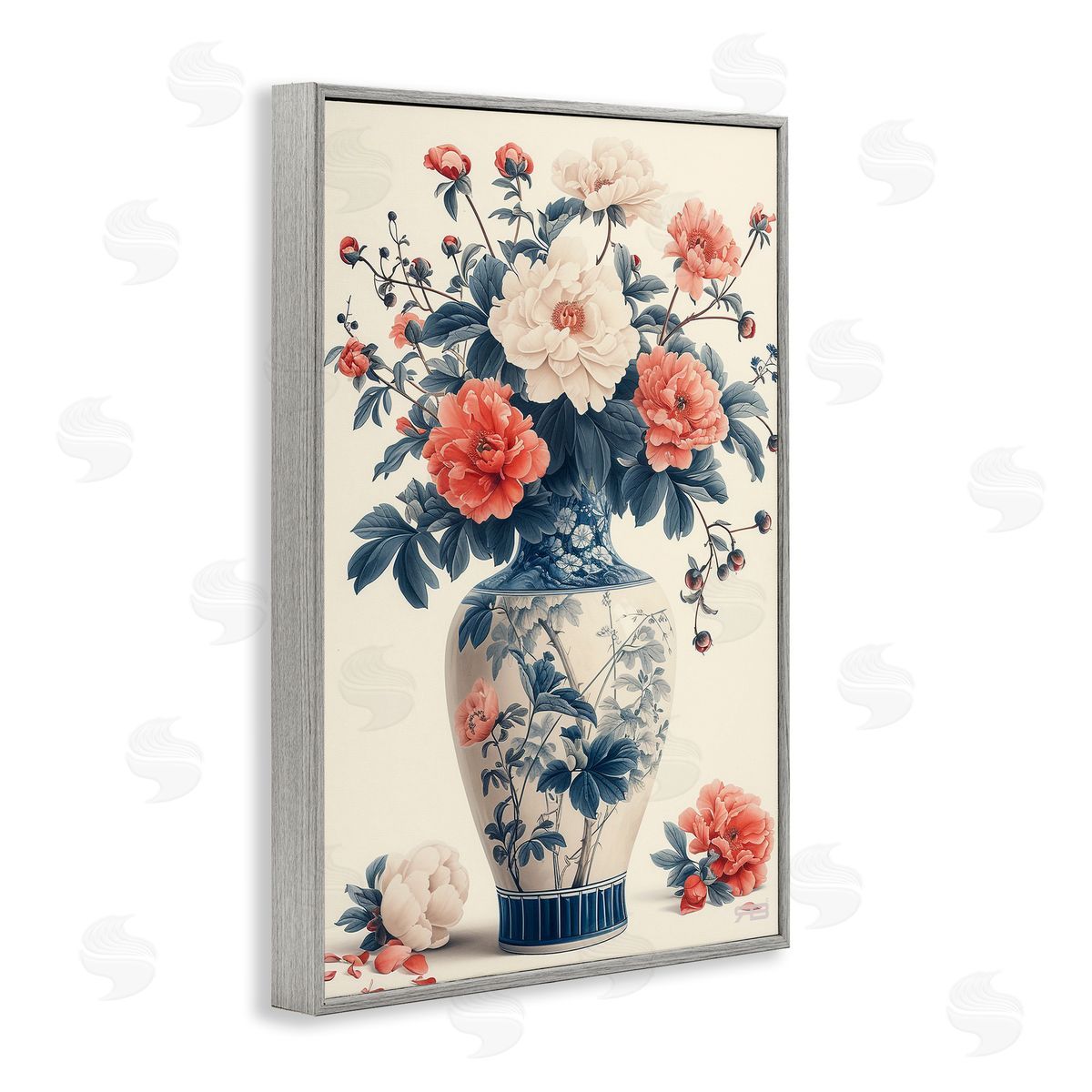 Vintage Eastern Vase Grey Frame Print Wall Art, Home Decor by Roozbeh Bahramali