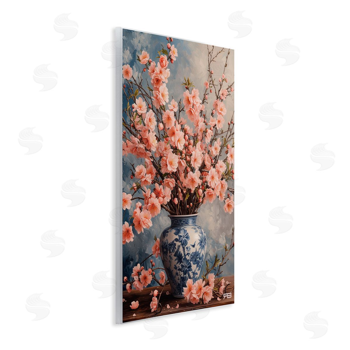 Detailed Cherry Blossom Vase Wood Plaque Wall Art, Home Decor by Roozbeh Bahramali