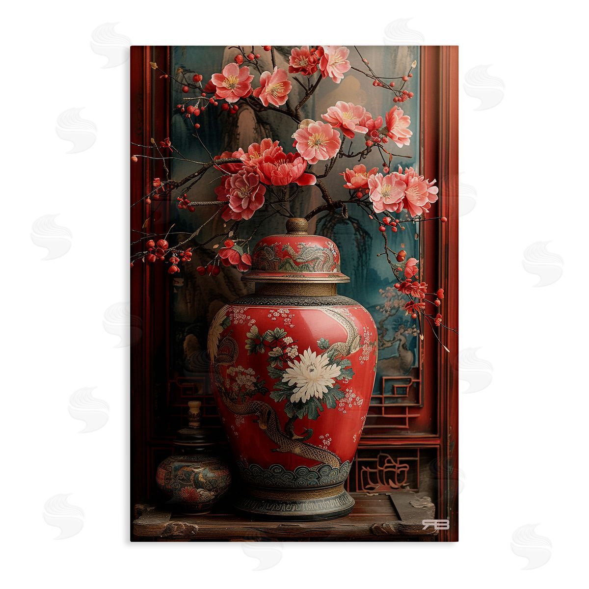 Traditional Asian Vase Canvas Wall Art, Home Decor by Roozbeh Bahramali