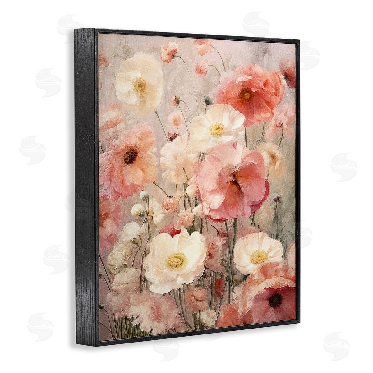 Blush Floral Pattern Black Frame Print Wall Art, Home Decor by RileyB