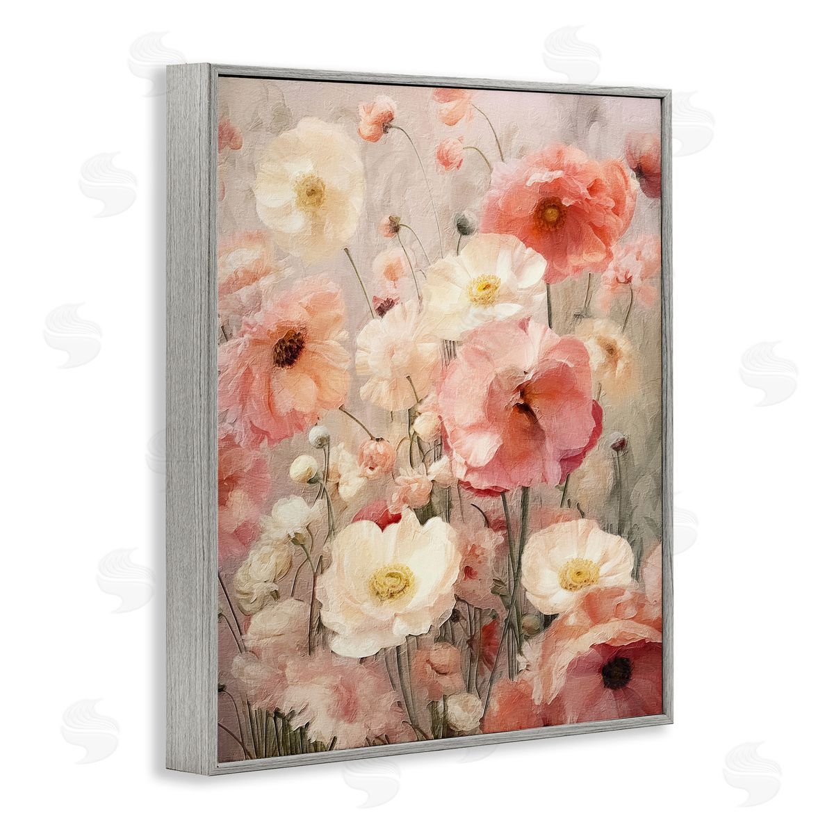 Blush Floral Pattern Grey Frame Print Wall Art, Home Decor by RileyB