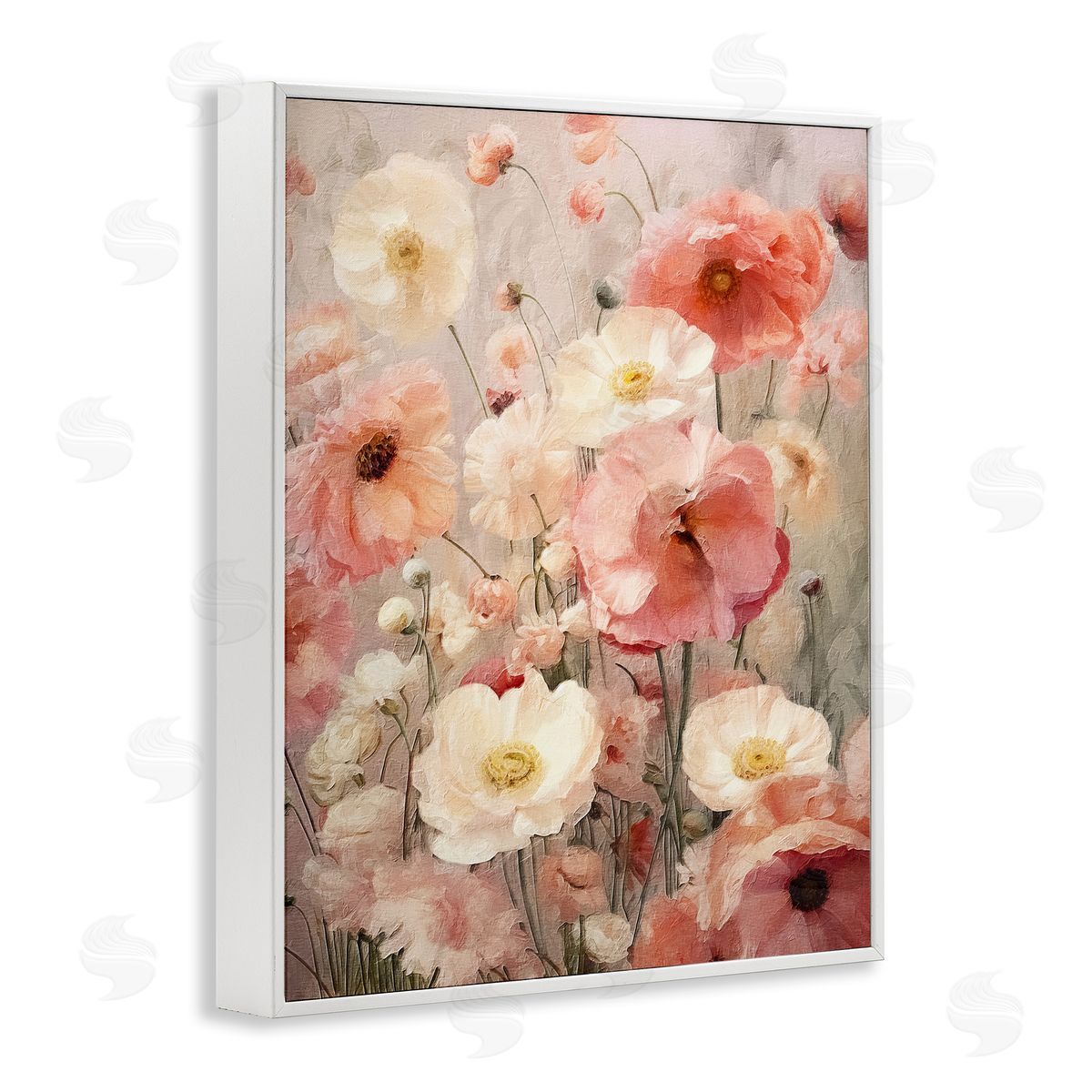 Blush Floral Pattern White Frame Print Wall Art, Home Decor by RileyB