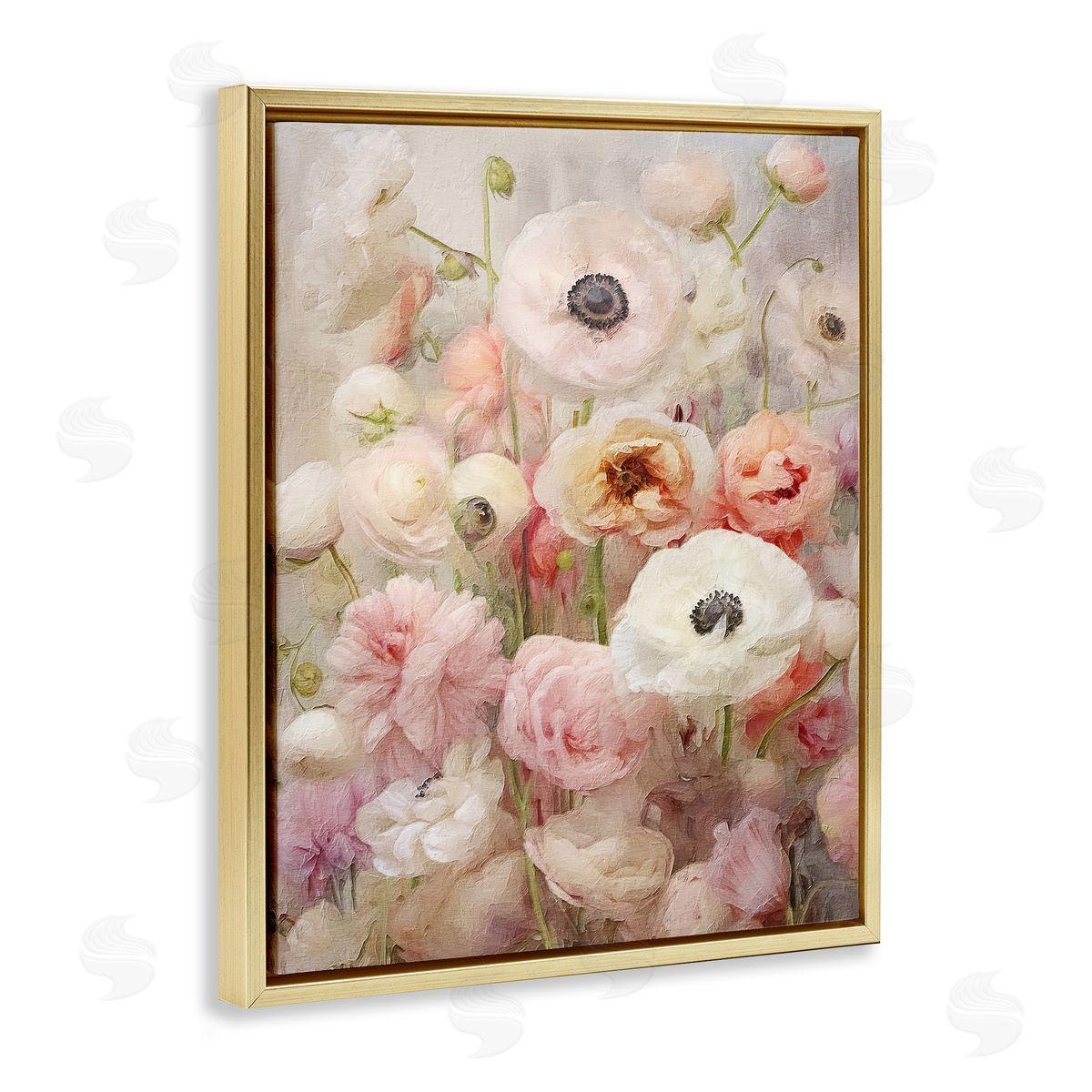 Soft Pastel Florals Gold Floating Frame Canvas Wall Art, Home Decor by RileyB