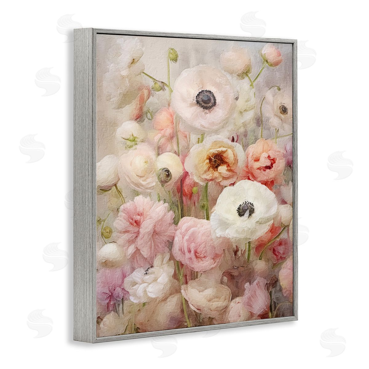 Soft Pastel Florals Grey Frame Print Wall Art, Home Decor by RileyB