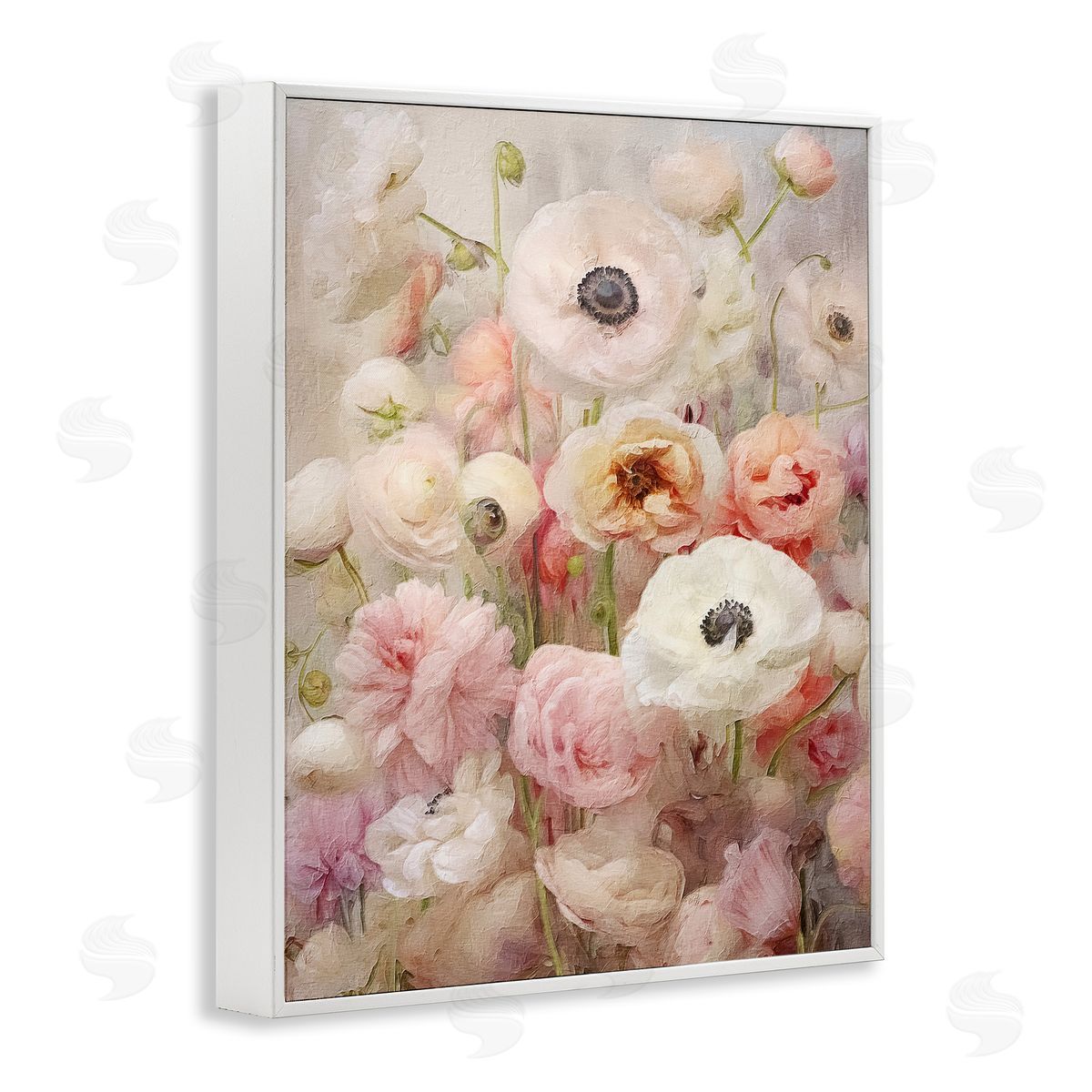 Soft Pastel Florals White Frame Print Wall Art, Home Decor by RileyB