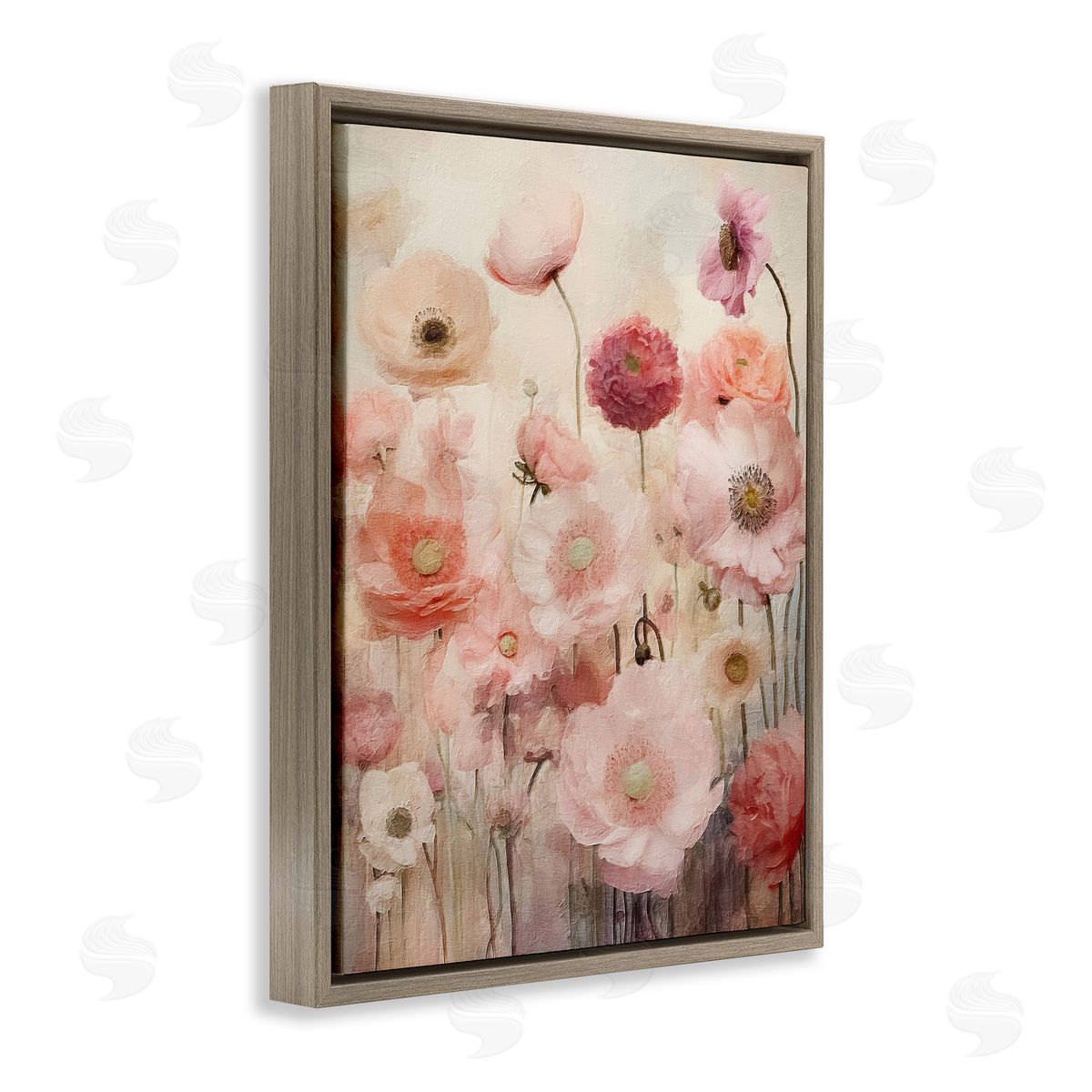 Blush Flower Garden Brown Floating Frame Canvas Wall Art, Home Decor by RileyB