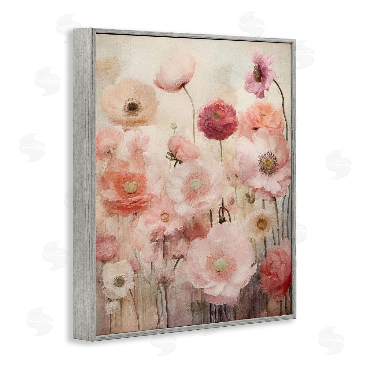 Blush Flower Garden Grey Frame Print Wall Art, Home Decor by RileyB