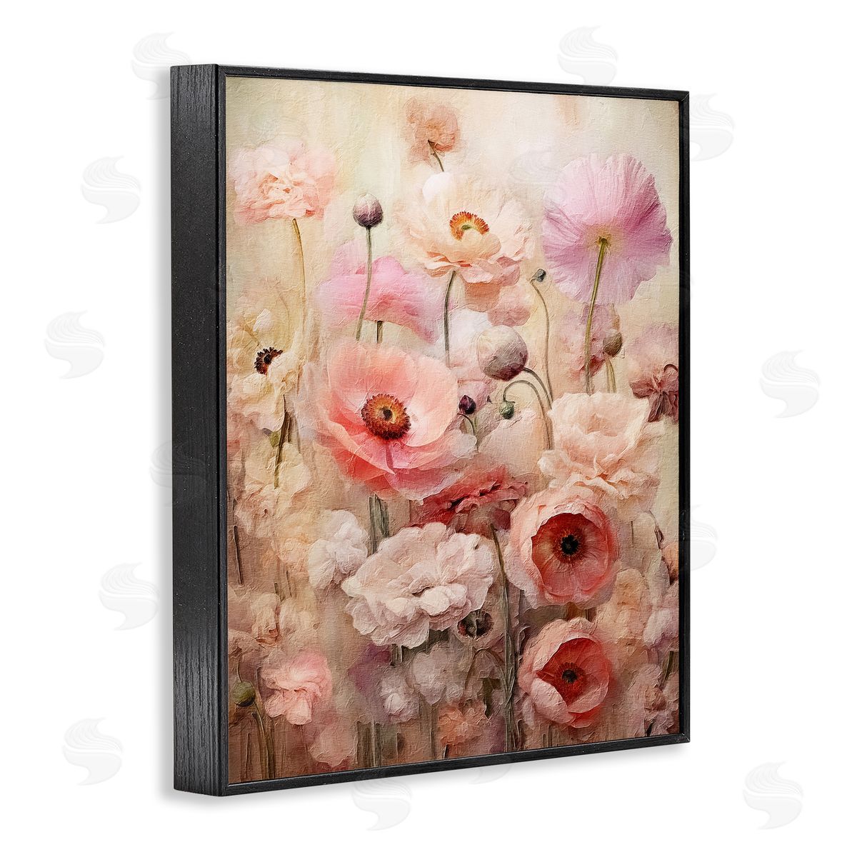 Pink Flower Garden Black Frame Print Wall Art, Home Decor by RileyB