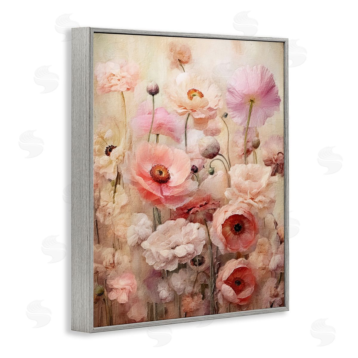 Pink Flower Garden Grey Frame Print Wall Art, Home Decor by RileyB