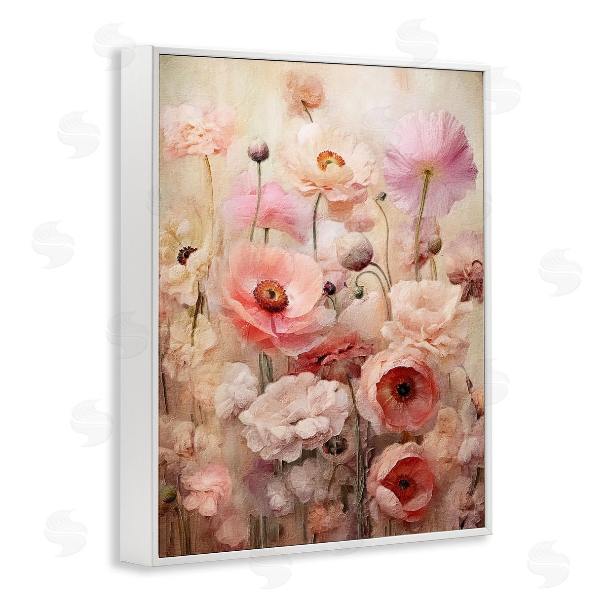 Pink Flower Garden White Frame Print Wall Art, Home Decor by RileyB