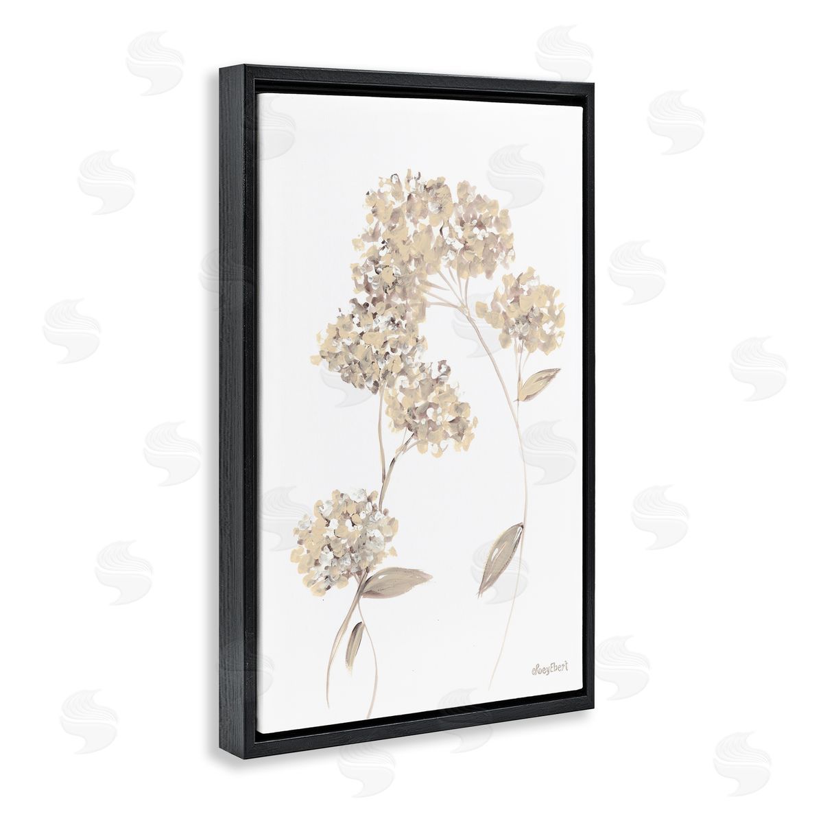 Neutral Geranium Florets Black Floating Frame Canvas Wall Art, Home Decor by Roy Ebert