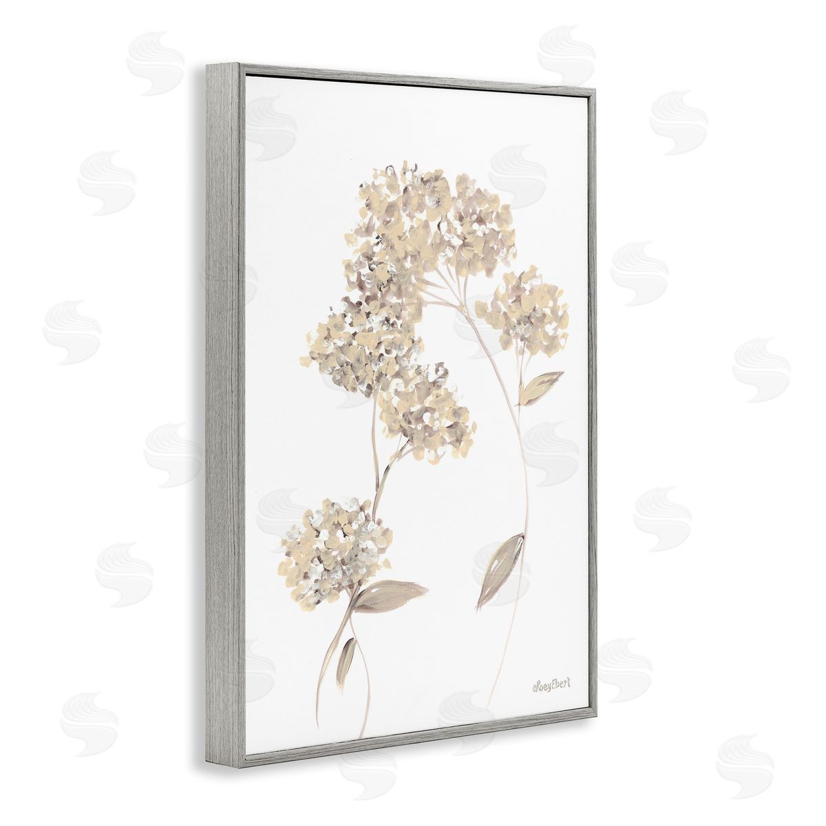 Neutral Geranium Florets Grey Frame Print Wall Art, Home Decor by Roy Ebert